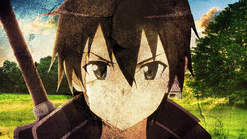 male anime character with sword, Sword Art Online, anime, Kirigaya Kazuto, Yuuki Asuna HD wallpaper