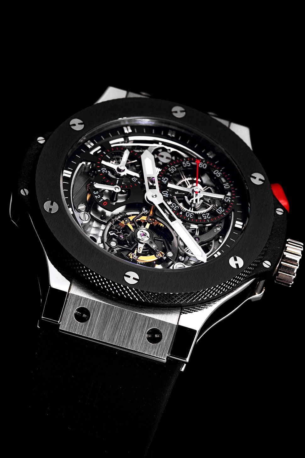 round black skeleton watch, clockwork, Hublot  HD wallpaper
