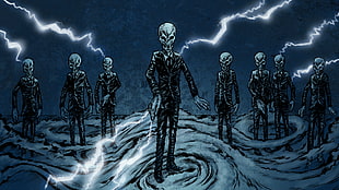 skeletons illustration, skull, digital art, aliens, fantasy art