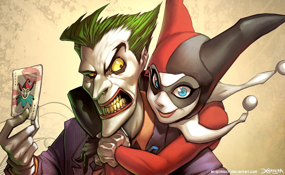 Joker and Harley Quin cartoon illustration HD wallpaper