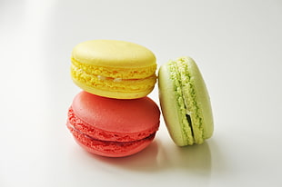 yellow, pink and green macaroons