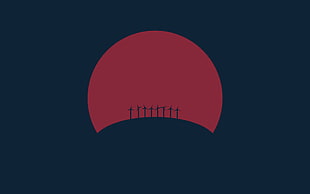 eight windmills on red background, minimalism, abstract, Sun, red