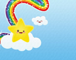 star, clouds, and rainbow illustration, colorful, stars, rainbows, fantasy art