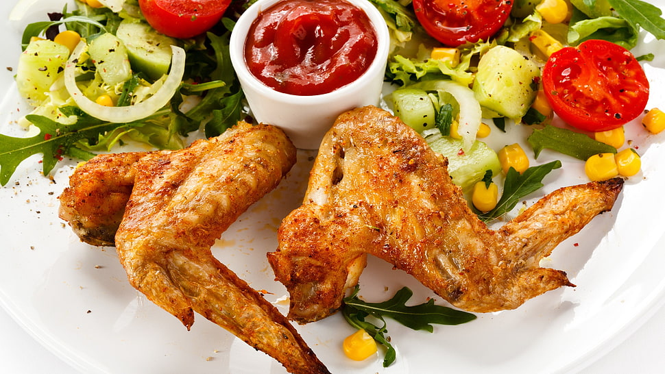 two fried chicken wings, food, fried chicken HD wallpaper