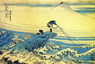 blue and white floral textile, Hokusai, Mount Fuji, Japan HD wallpaper