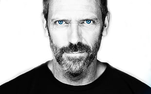 man's grayscale portrait photo, Hugh Laurie, Gregory House