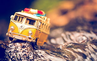 yellow die-cat bus toy, toys, miniatures HD wallpaper