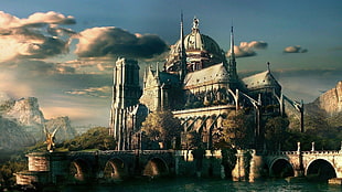 gray castle art, fantasy art HD wallpaper