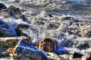 rocks with sea waves HD wallpaper