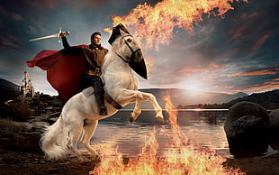 man riding horse illustration HD wallpaper
