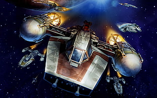 gray and red spacecraft wallpaper, Star Wars, artwork, space, spaceship