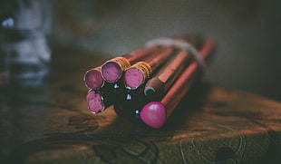 brown pencils, Pencils, Eraser, Close-up HD wallpaper