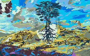 green leaf tree illustration, artwork