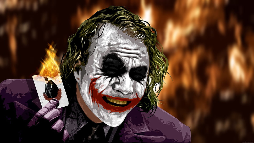 DC Joker illustration, Joker, MessenjahMatt, cards, fire HD wallpaper
