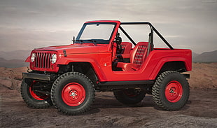 red and black Jeep Wrangler