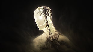 human with black veins digital wallpaper