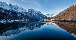 panorama photography of calm body of water surrounded by mountains, ceresole reale HD wallpaper