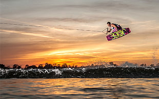 pink and yellow wakeboard, wakeboarding, wakeboard, sports