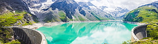 green and white abstract painting, landscape, lake, Austria, mountain pass HD wallpaper