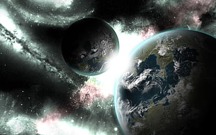 blue and gray Earth, space art, space, planet, digital art