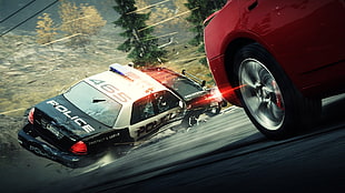 white and black Police car illustration, car, video games, Need for Speed: Hot Pursuit, police cars