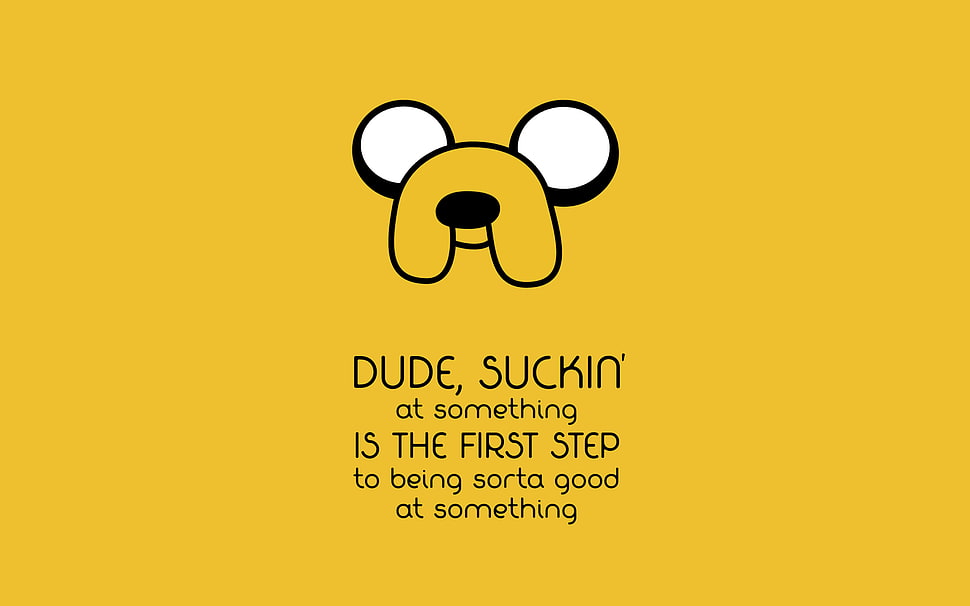 Jake the Dog with black text overlay, Adventure Time, Jake the Dog, Jake HD wallpaper