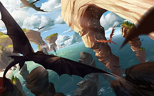 flying dragons digital wallpaper, artwork, fantasy art, dragon, How to Train Your Dragon HD wallpaper