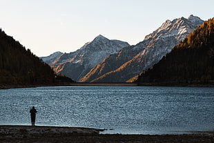 body of water, nature, mountains, trees, water