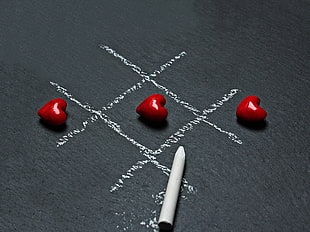 three red hearts with chalk HD wallpaper