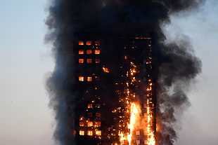 fired building, fire, smoke, disaster, Grenfell Tower