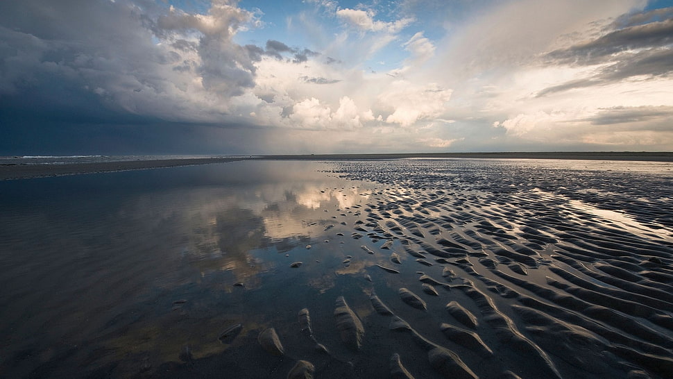 sea and clouds photography, reflection, clouds, sky HD wallpaper