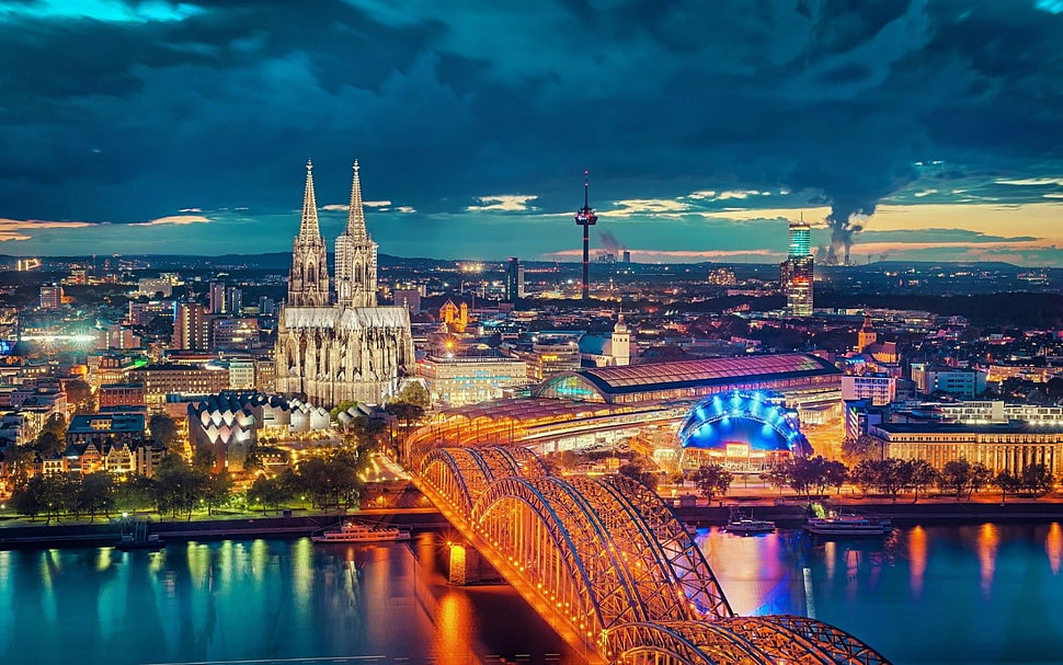 bridge during night time HD wallpaper