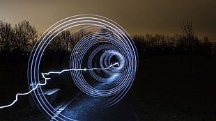 black and gray car part, long exposure, lights, light painting, night