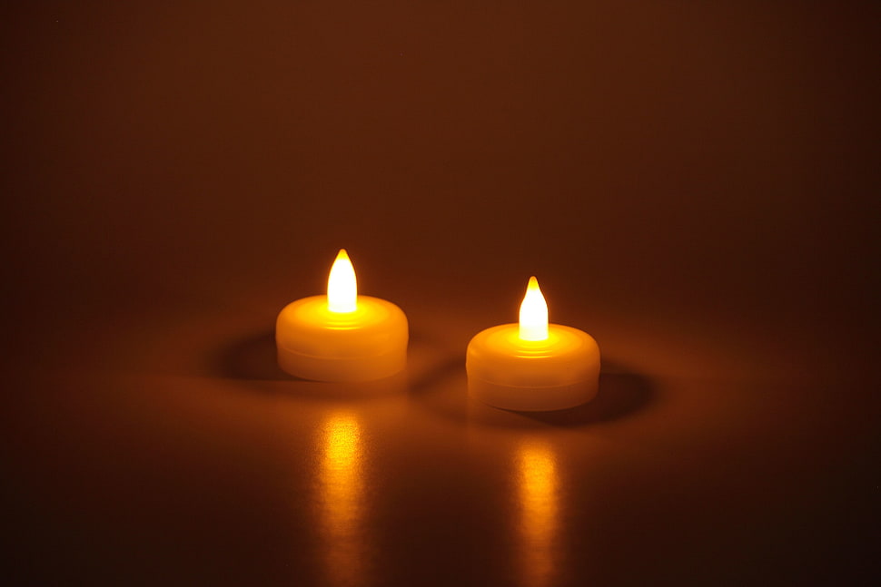 turned on two LED tealight candles HD wallpaper
