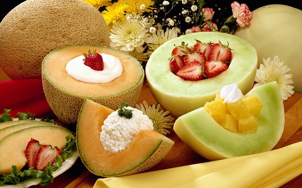 sliced fruits with strawberries HD wallpaper