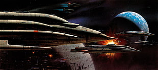 gray spaceship poster, Star Wars, artwork, science fiction, concept art