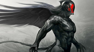 black-haired person with red mask illustration, dark, angle, Artgerm
