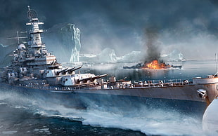 gray and blue warship digital wallpaper, artwork, video games, World of Warships , battleships