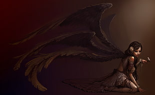angel with black wings wallpaper, fantasy art, wings