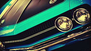 blue and black car, car, vehicle, muscle cars