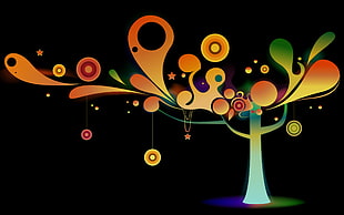 orange, purple, and green painting HD wallpaper