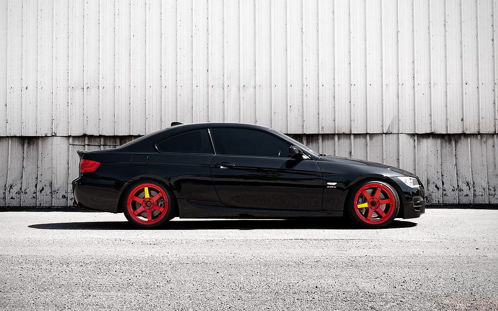black coupe near the white wall paint HD wallpaper