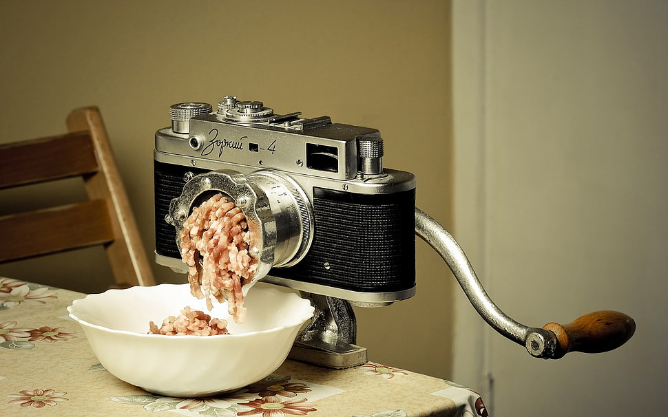 gray and black tabletop camera food grinder HD wallpaper