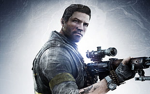 man holding rifle game digital wallpaper