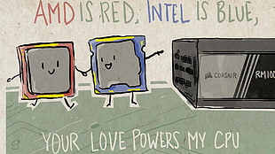 AMD is red, intel is blue illustration \, AMD, Intel