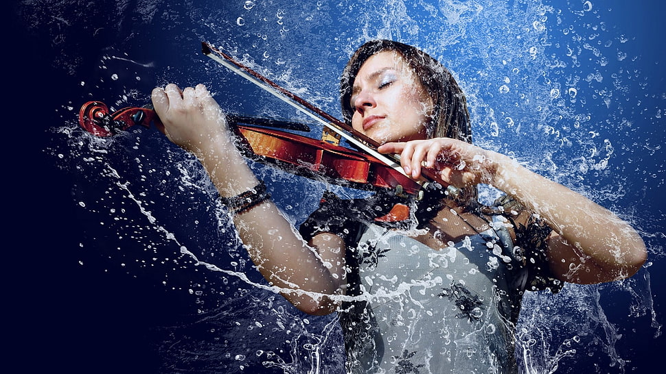 woman playing violin digital wallpaper HD wallpaper
