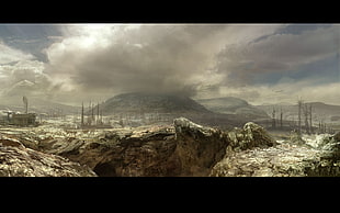 brown mountain digital wallpaper, Fallout 3, landscape HD wallpaper