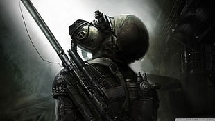 man wearing gray mask digital wallpaper, apocalyptic, soldier, Fallout, rifles