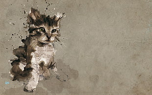 brown and white cat illustration, animals, pet, cat, kittens