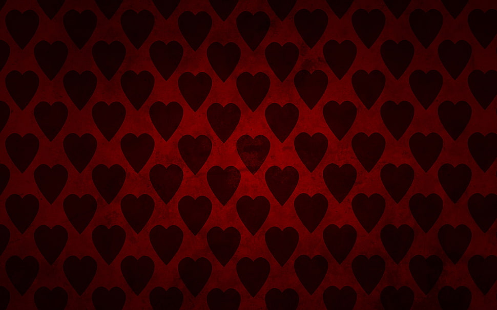 black and red heart printed textile HD wallpaper